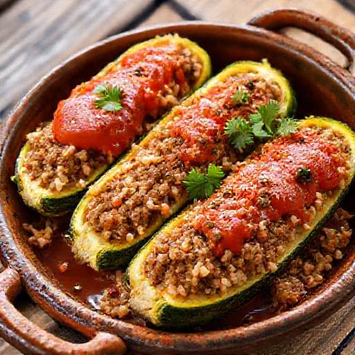 Traditional Bulgarian Stuffed Zucchini with Minced Meat (Пълнени тиквички с кайма)