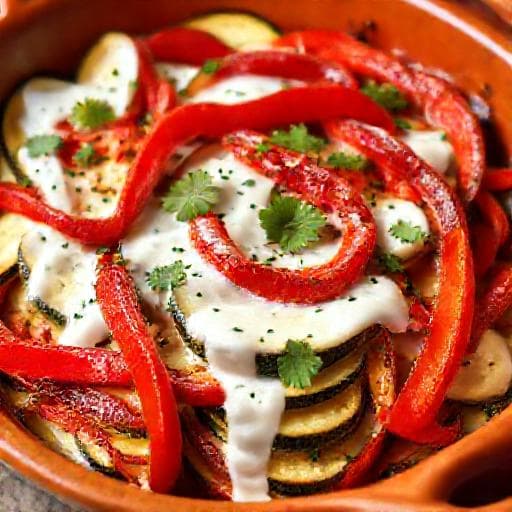 Baked Zucchini with Yogurt and Roasted Peppers