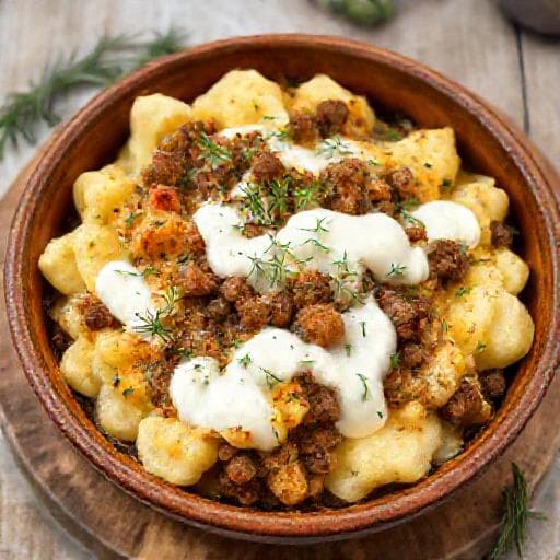 Hearty Potato and Kayma Casserole with Dill and Yogurt