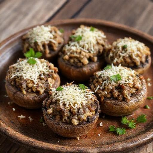 Traditional Bulgarian Stuffed Mushrooms with Kashkaval