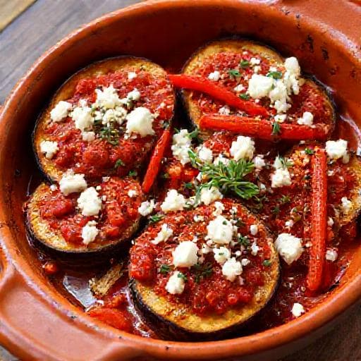 Patladzhan s Domaten Sos with Feta and Peppers (Mediterranean Twist)