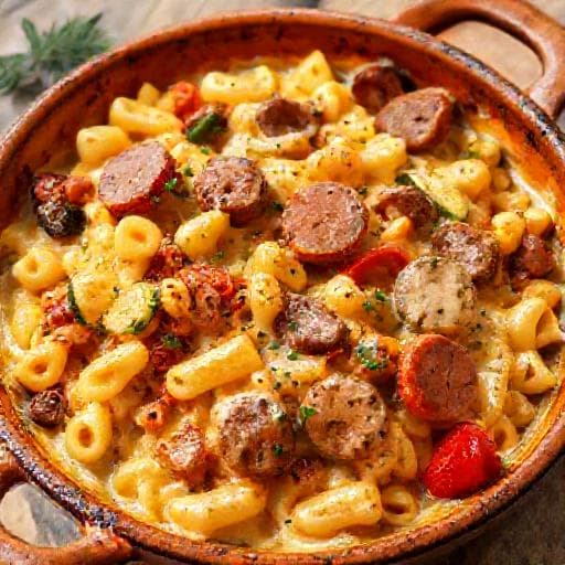 Macaroni na Furna with Smoked Sausage and Vegetables