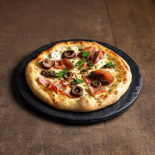 Gourmet Ham and Mushroom Pizza with Truffle Oil