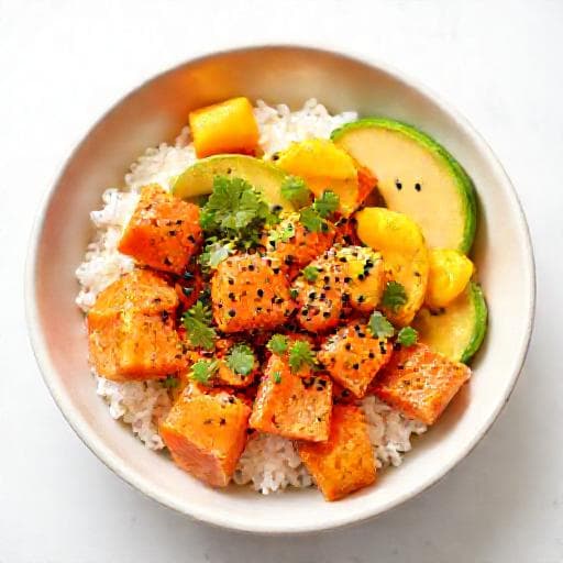 Spicy Salmon Poke Bowl with Mango