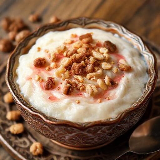Mlyako s Oriz with Rosewater and Walnuts