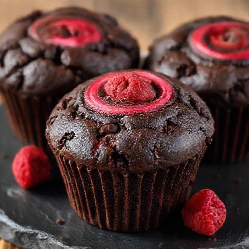 Belgian Chocolate Muffins with Raspberry Swirl