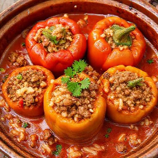 Traditional Bulgarian Stuffed Peppers with Minced Meat and Rice (Пълнени чушки с кайма и ориз)