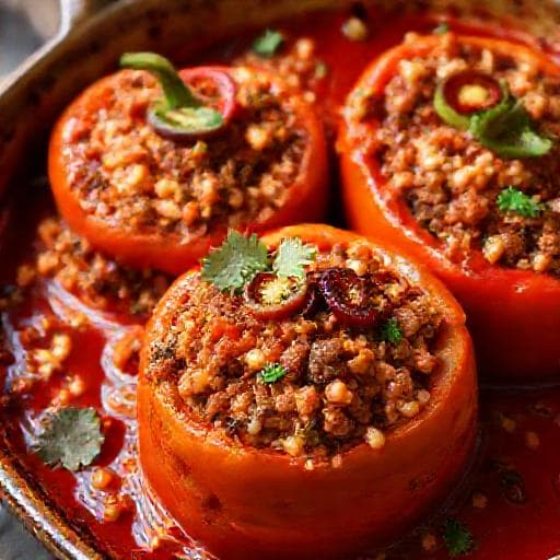 Spicy Stuffed Peppers with Minced Meat, Rice, and Smoked Paprika