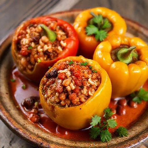 Traditional Bulgarian Stuffed Peppers with Beans (Пълнени чушки с боб)