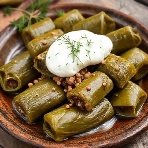 Traditional Bulgarian Lozovi Sarmi s Kayma i Oriz