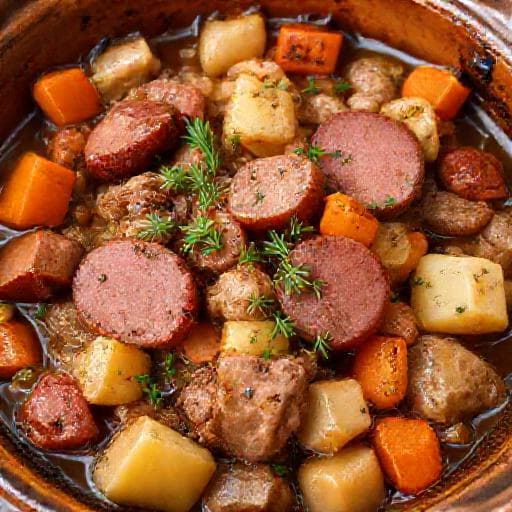 Kapama with Smoked Sausage and Vegetables