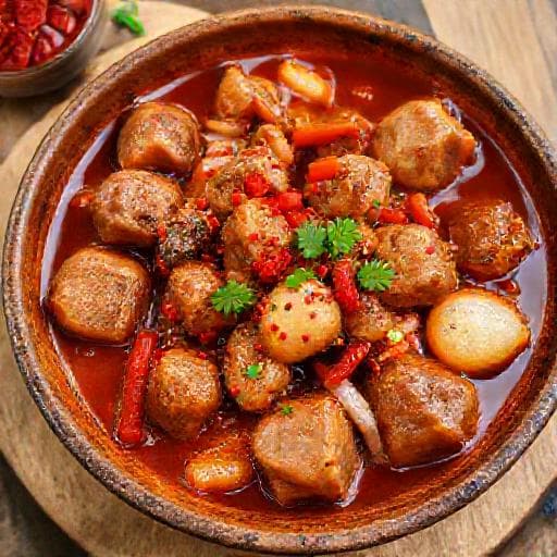 Spicy Pork Kavarma with Lyutenitsa