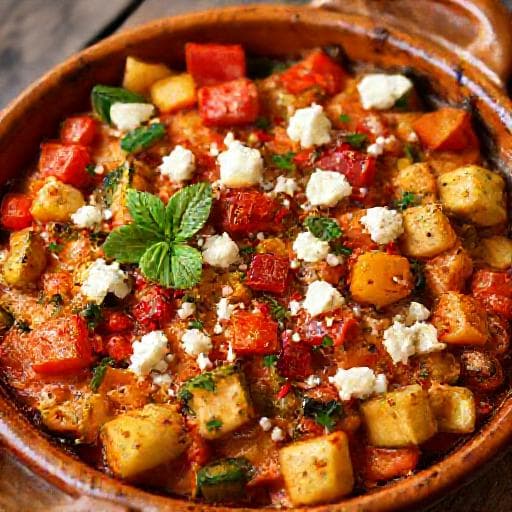 Spicy Balkan Vegetable Gyuvech with Feta