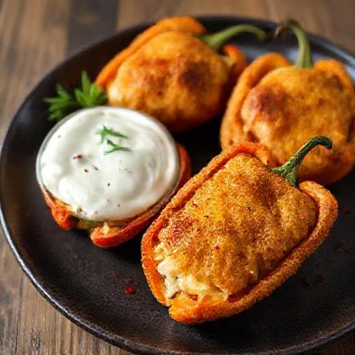 Spicy Sirene Stuffed Peppers with a Cornmeal Crust