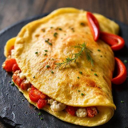 Gourmet 'Omlet sa Sirene' with Herbs and Roasted Peppers