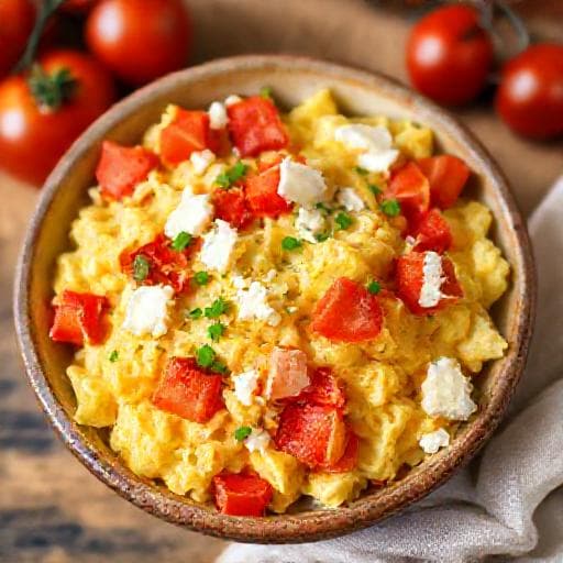 Quick Weekday Scrambled Eggs with Tomatoes and Sirene