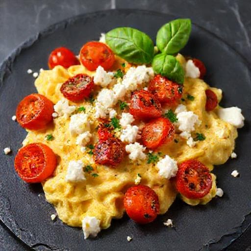 Gourmet Scrambled Eggs with Roasted Tomatoes and Feta