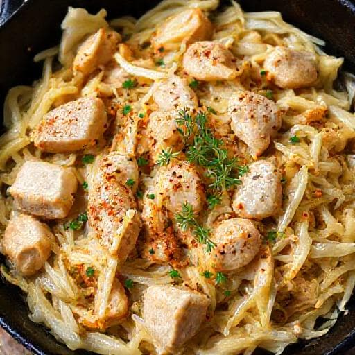 Quick Chicken with Sour Cabbage Skillet