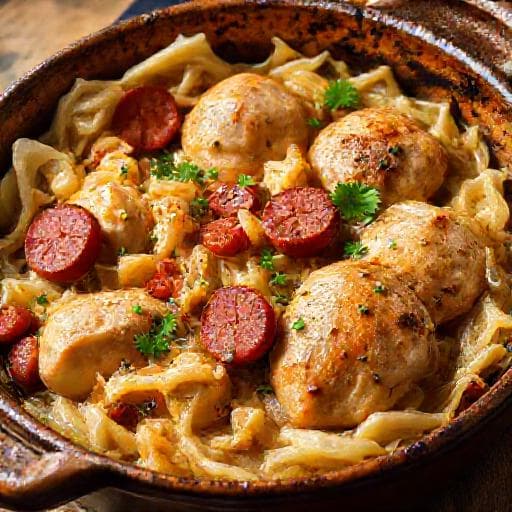 Chicken with Sour Cabbage and Smoked Sausage (Regional Twist)