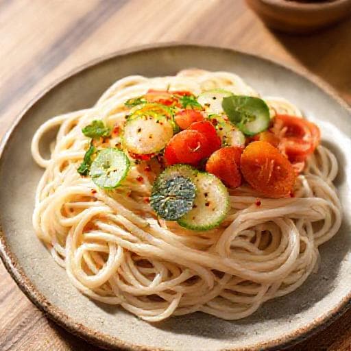 氷見うどんのぶっかけ(夏野菜添え)