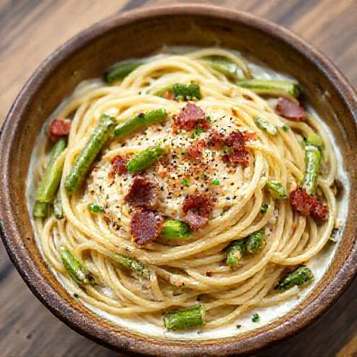 アスパラとベーコンのクリームチーズワンポットパスタ
