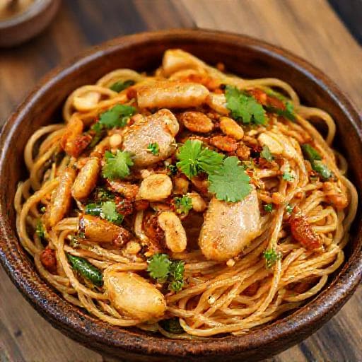 Chow Mein z Kurczakiem i Orzeszkami Ziemnymi