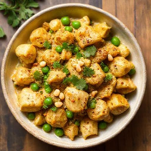 Aloo Gobi z Dodatkiem Grochu i Pasty Orzechowej