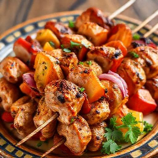 Souvlaki z Kurczaka z Papryką i Cebulą