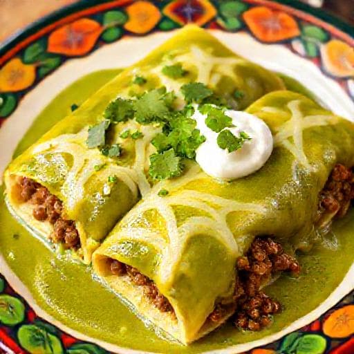 Enchiladas Verdes z Wołowiną i Zielonym Sosem