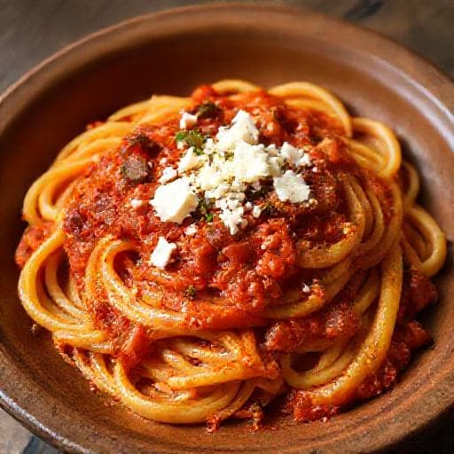 Bucatini all'Amatriciana z Ricotta Salata