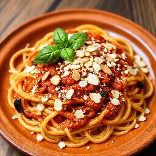 Pasta alla Norma z Ricotta Salata i Migdałami