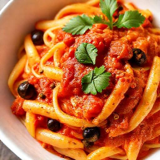Penne alla Puttanesca z Anchois i Kaparami