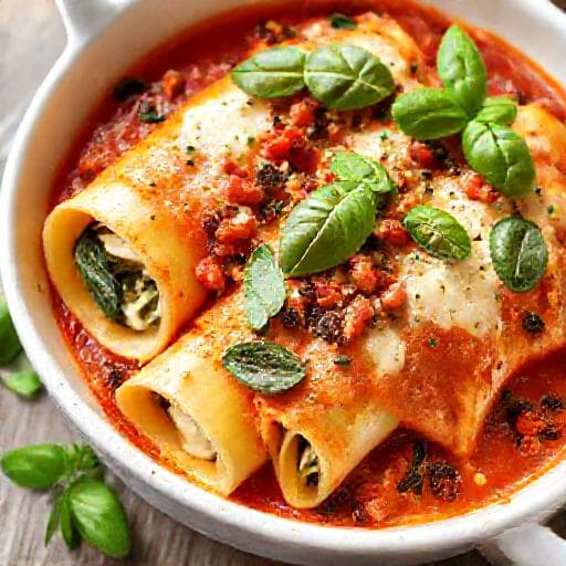 Cannelloni z Ricottą, Szpinakiem i Suszonymi Pomidorami