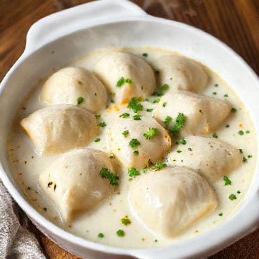 Szybkie zapiekane pierożki w sosie kokosowym