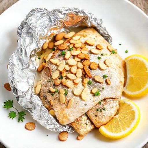 Snabb ugnsbakad öring med mandel och citron