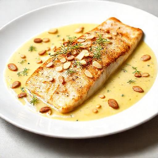 Öring med mandel och dill i citronsås