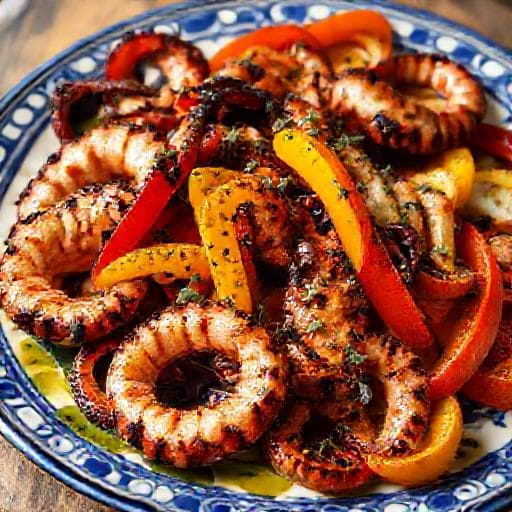 Grillad Bläckfisk med Paprika och Örter (Grekisk Twist)