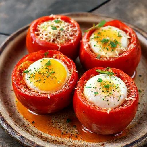 Klassiska Bakade Tomater Fyllda med Ägg