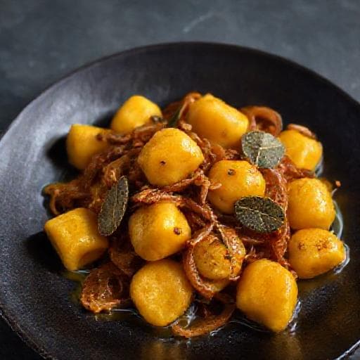 Pumpagnocchi med Karamelliserad Lök och Salvia