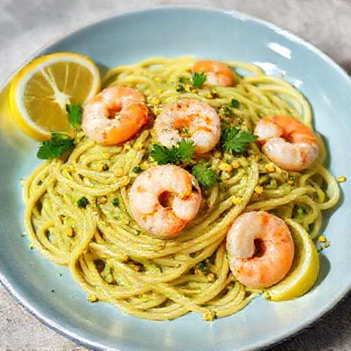 Pistagepasta med Citron och Räkor