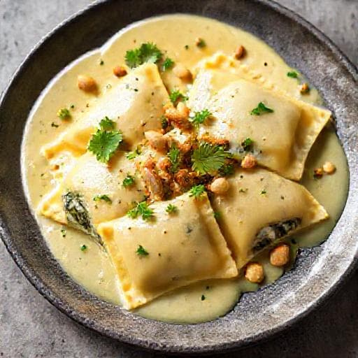 Ravioli med Ricotta och Spenat i Krämig Citronsås