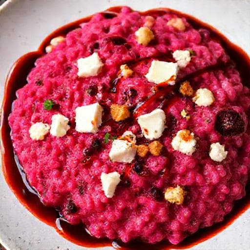 Rödbetsrisotto med Chèvre och Valnötter
