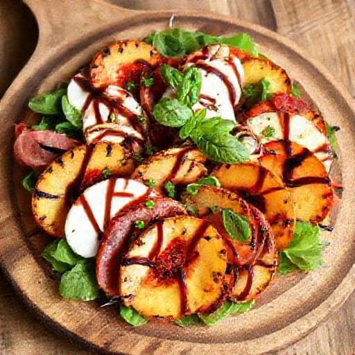 Capresesallad med Grillade Persikor och Prosciutto