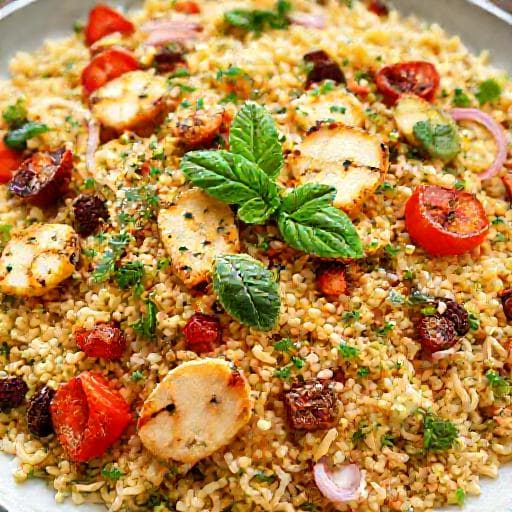 Medelhavssallad med Orzo och Grillad Halloumi