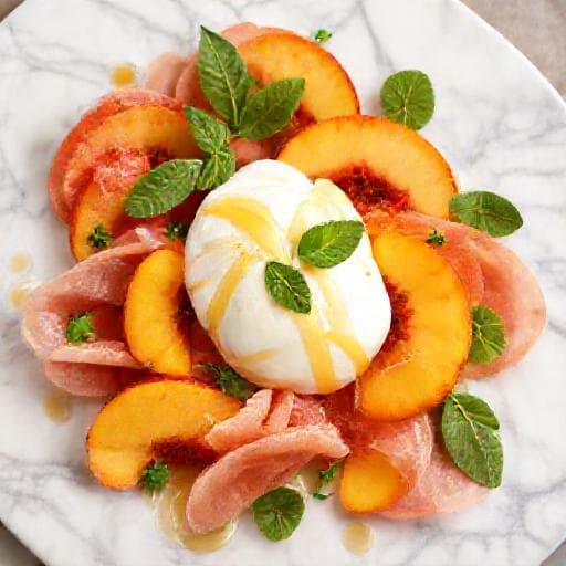 Burratasallad med Persika och Prosciutto