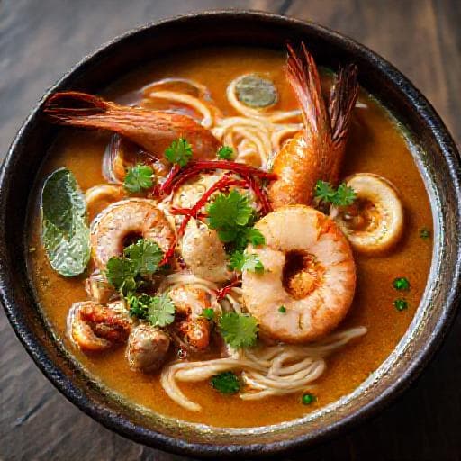 Laksa med Räkor och Anka