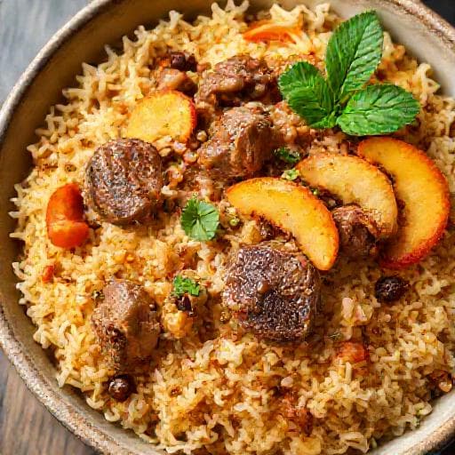 Lamm Biryani med Persika och Kardemumma