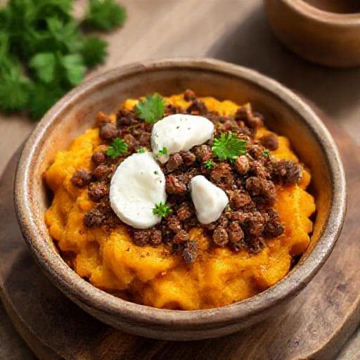 Klassisk Sötpotatisbowl med Köttfärs och Keso