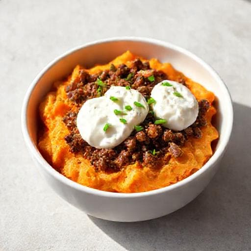 Snabb Sötpotatisbowl med Köttfärs och Keso