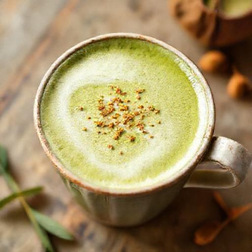 Matcha Latte med Kokosmjölk och Kardemumma